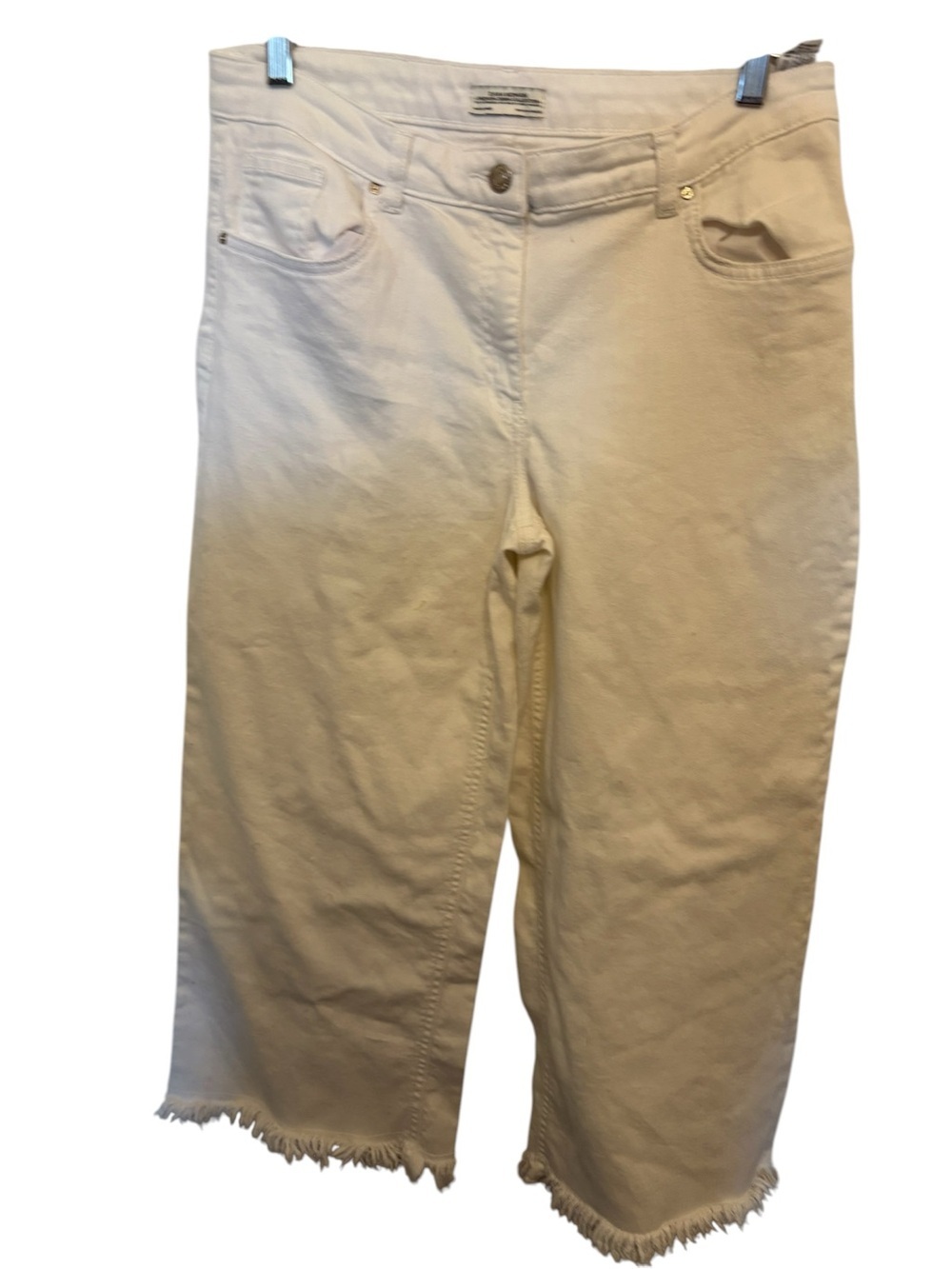 Zara Cream Frayed Hem Cropped Jeans